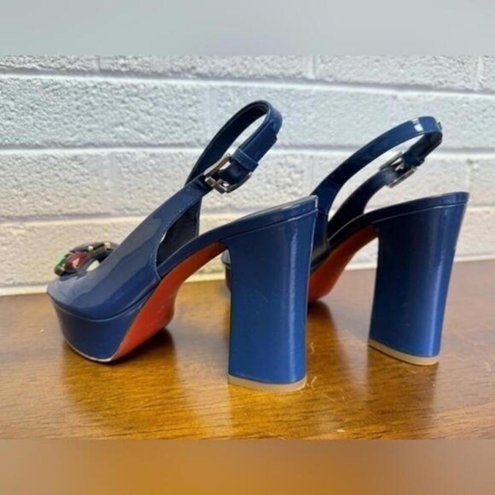 Baldinini Blue Slingback Platform Heels with Colorful Gems